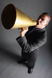 What is Your Christian Testimony- Man with bullhorn