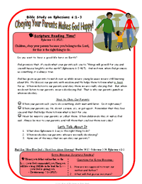 Printable Kids Bible Study on Ephesians 6:1-3